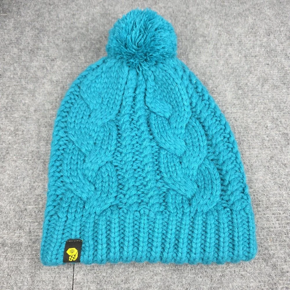 Mountain Hardwear‎ Beanie Hat Womens One Size Blue Cable Knit Pom Ski Winter